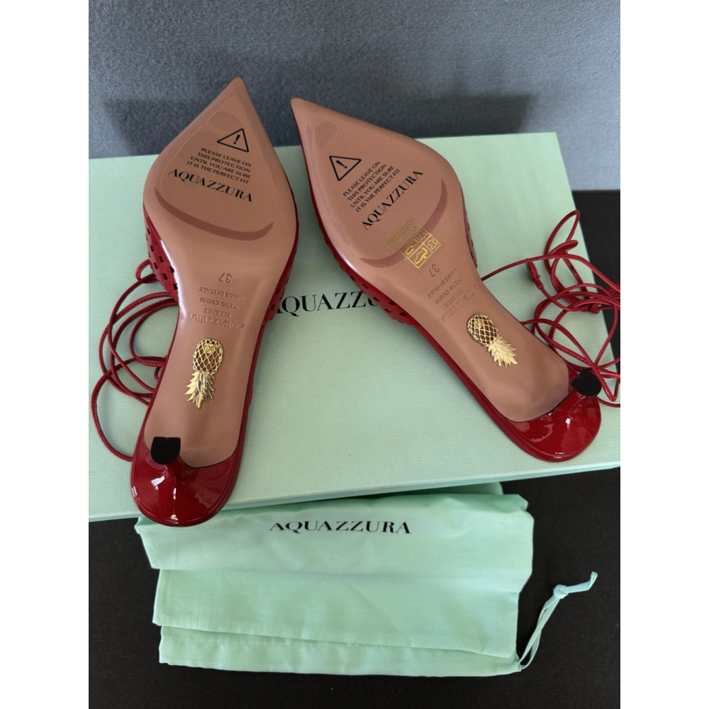 Aquazzura Amourose 50 Pump Lipstick Red Patent Leather Heart Cutout Heels 37 - Picture 6 of 9